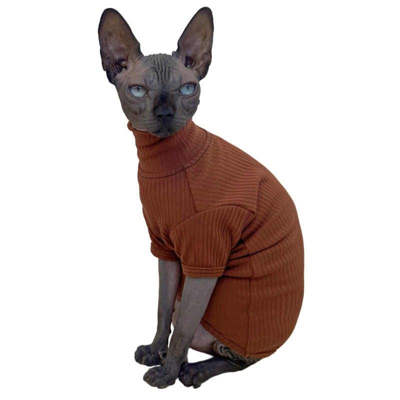 Sphynx Hairless Cats Shirt Cotton Cat Turtleneck Sweater Pullover Kitten T-Shirts with Sleeves Cat Pajamas Jumpsuit for Sphynx Cornish Rex, Devon Rex, Peterbald (Coffee, X-Large (Pack of 1)) X-Large (Pack of 1) Coffee - BeesActive Australia