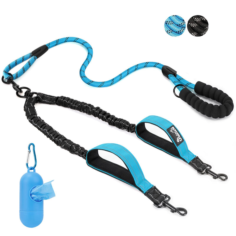 SlowTon Double Leash for Two Dogs - No Tangle Dog Leash 360° Swivel Reflective Double Dog Leash with Two Padded Handles, Shock Absorbing Walking Training for Small Medium Dogs (Blue, 8-35 lbs) 3 Handles (2 Dogs Total Weight 8-35lbs) Blue - BeesActive Australia