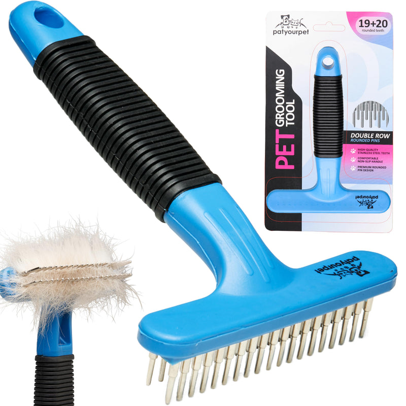Pat Your Pet Dog Shedding Brush, Double Raw Undercoat Rake for Dogs, Cats and Pets Brush, Deshedding Dog Brush for Medium Long Loose Hair Blue Comb - BeesActive Australia