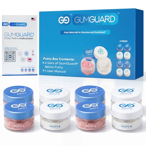 GumGuard Denture Putty Pack Reline Set (Pack of 4) – Fast Self-Curing Denture Reliner for Custom Fit & Comfort | Versatile Denture Reline Kit with Watertight Seal & Multiple Applications 4 Pack