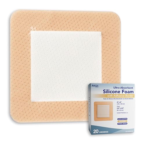 Areza Medical - Silicone Foam with Super-Absorbent Layer - Wound Dressing - Waterproof - with Silicone Adhesive Border - Sterile - 4" x 4" - 20 PCS per Box 4" x 4" - 1 Box of 20 PCS