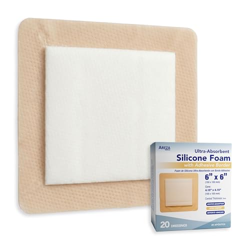 Areza Medical - Silicone Foam with Super-Absorbent Layer - Wound Dressing - Waterproof - with Silicone Adhesive Border - Sterile - 6" x 6" - 20 PCS per Box