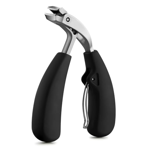 FVION Innovative Angled Head Toenail Clippers, Professional Ingrown Toe Nail Clippers for Thick Nails Seniors, Slanted Nail Clippers with Catcher, Pedicure Toenail Cutters Toenail Scissors Black Matt