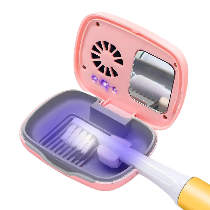 Mini Travel Toothbrush Cover with Air Drying Device, Toothbrush Travel Case with Cleaning Light, Rechargeable Portable Toothbrush Container Toothbrush Holder -Pink - BeesActive Australia