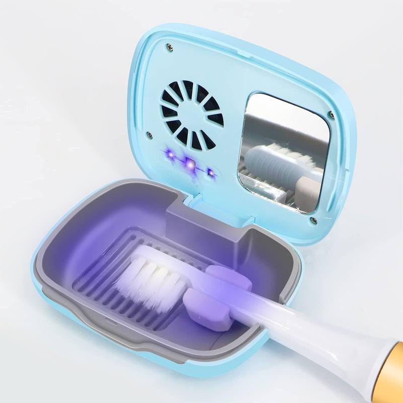 Mini Travel Toothbrush Cover with Air Drying Device, Toothbrush Travel Case with Cleaning Light, Rechargeable Portable Toothbrush Container Toothbrush Holder -Blue - BeesActive Australia