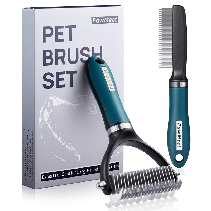 Deshedding Dog Brush Dog Comb Combo, Professional Undercoat Rake, Pet Grooming Brush for Dog Cat Grooming Supplies, Dematting Deshedding Brush Dogs Shedding Tool for Long Matted Haired Pets Blue - BeesActive Australia