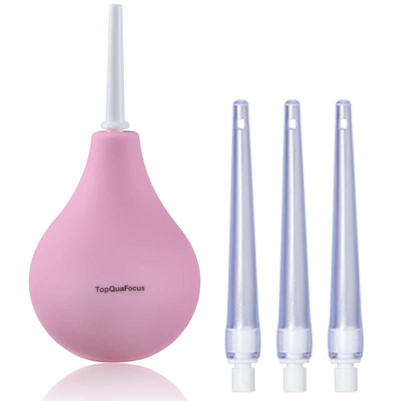 TopQuaFocus 8oz Enema Bulb Kit Anal and Vaginal Douche Bulb for Men Flushing System Enemas Silicone Bulb 4 Replaceable Tips (Pink, 224ml) Pink
