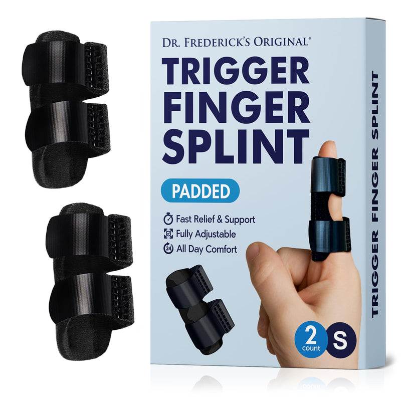 Dr. Frederick's Trigger Finger Splint - 2 ct - HSA/FSA - Pinky & Thumb - Padded Brace for Arthritis, Mallet Finger, Tendonitis, Trigger Thumb - Adjustable, Doctor-Developed - Small Black - BeesActive Australia