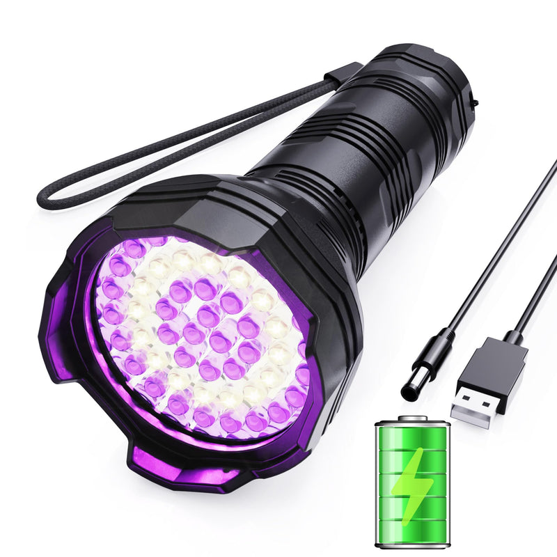 Mesqool UV Flashlight Rechargeable, 51 LED 365nm & 395nm Dual UV Blacklight Flashlight for Cat, Dog, Pet Urine Detector, Resin Curing, Dry Stains, Bed Bug, Scorpion Finder (Built in Battery) - BeesActive Australia