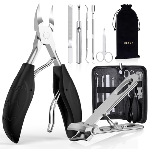 Toenail Clippers for Seniors Thick Toenails, Sharp Toe Nail Clippers Set for Men Women, Heavy Duty Fingernail Clipper Pedicure Tools for Feet, Professional Manicure and Pedicure Kit with Nail Scissors Black 7PCS Nail Clippers Set