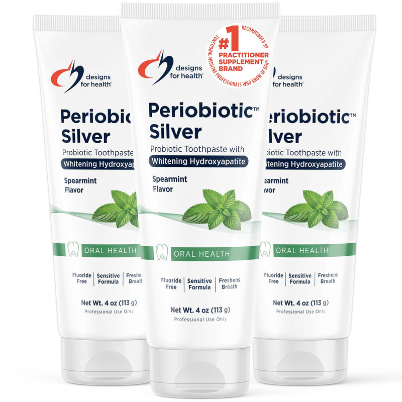 Designs for Health PerioBiotic Silver Hydroxyapatite Toothpaste - Fluoride Free Toothpaste with Oral Probiotics with Whitening Hydroxyapatite - Supports Gum Health & Remineralization (3 Pack, 4oz) Spearmint 4 Ounce (Pack of 3)