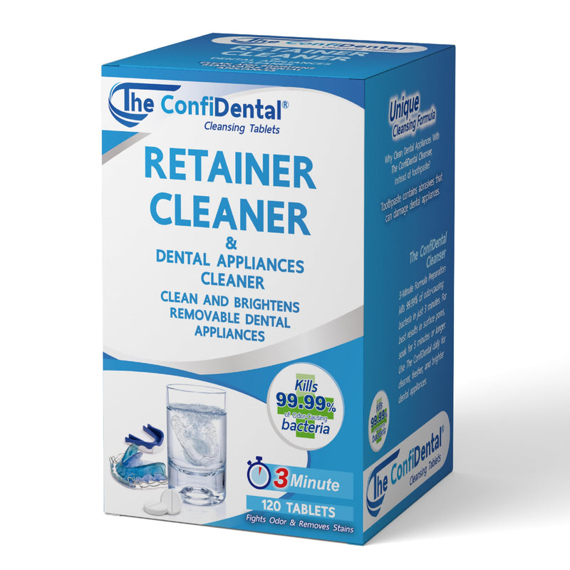 The ConfiDental Cleansing Tablets (120tablets) - 4 months supply. Retainer, Mouth Guard and Dental Appliances Cleaner. Keep your Dental Alliances Fresh and Clean like new. 120 Tablets