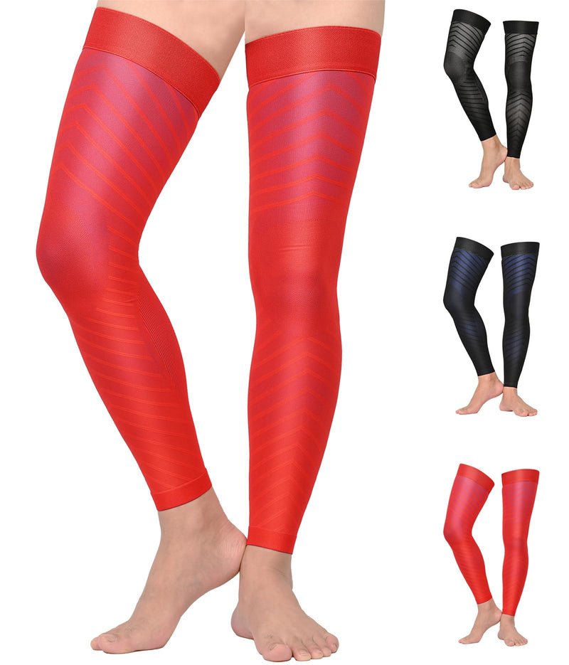 MGANG Full Leg Compression Sleeves for Men & Women, Thigh High 20-30mmHg Graduated Compression Stockings for Thigh Calf Knee Support, Pain, Swelling, Varicose Veins, Running, Sports, 1 Pair, Red XL X-Large - BeesActive Australia