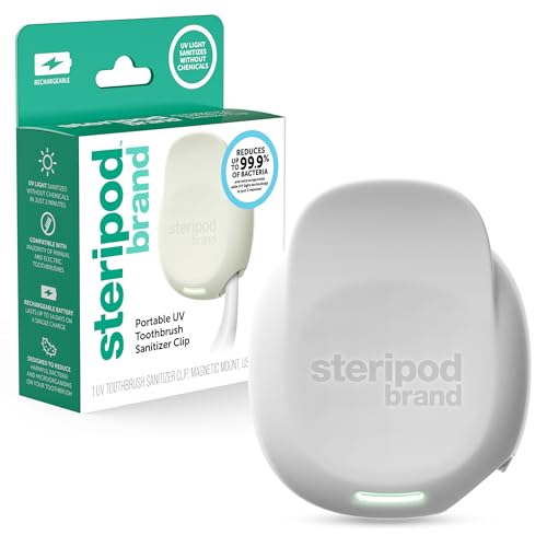 Steripod Portable UV Toothbrush Sanitizer Clip, Pearl, 1 Count