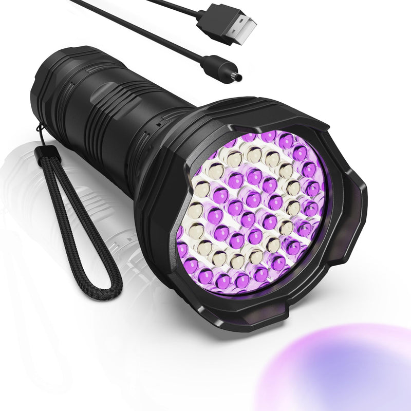 Black Lights UV Flashlight USB Rechargeable, 51 LED 365nm & 395nm Ultraviolet Flashlights, Blacklight for Pet Urine Detection, Portable Handheld Wood's lamp for Cat Ringworm,Bed Bug,Scorpions Hunting - BeesActive Australia
