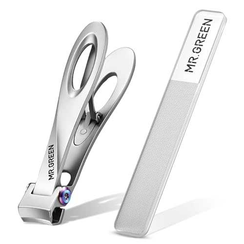 MR.GREEN Nail Clippers Wide Jaw Opening Stainless Steel Fingernail Clipper Thick Hard Toenail Cutter Manicure Scissors Tools (Nail Clipper (Medium)+Nail File) Nail Clipper (Medium)+nail File