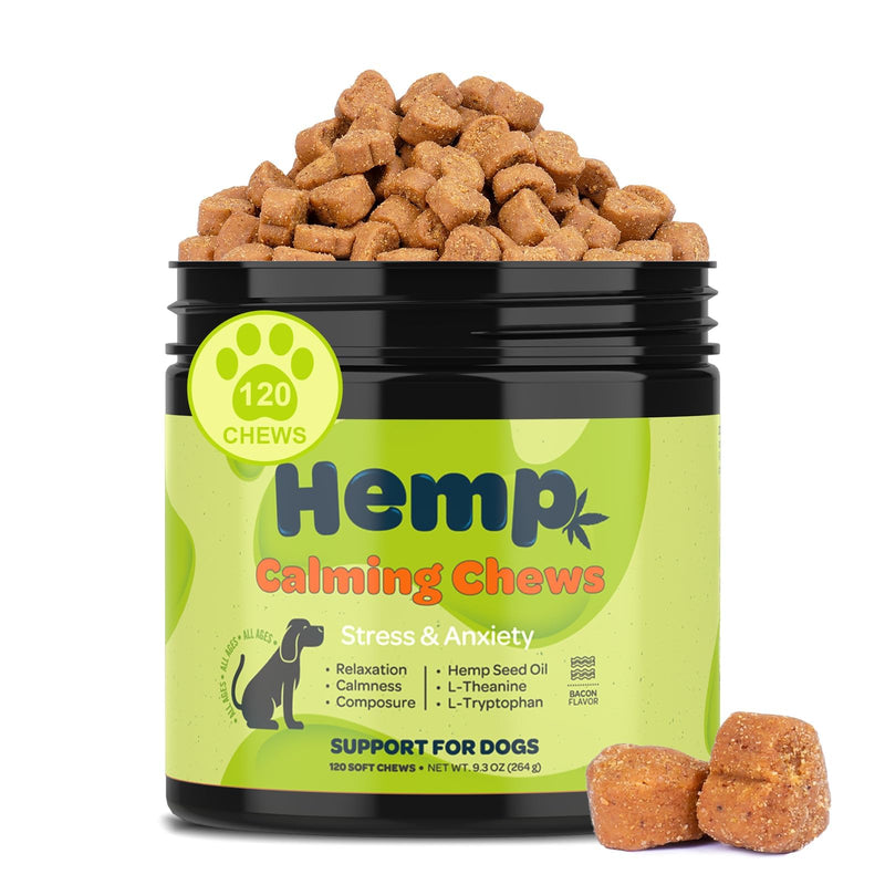 ZINGLY Hemp Calming Chews for Dogs Anxiety Relief, Dog Calming Chews - Anxiety Relief Treats, Anxiety Relief for Dogs Calming Treats, Calming Care for Dogs - Separation Aid, Barking, Bacon, 120 Counts 120 Count