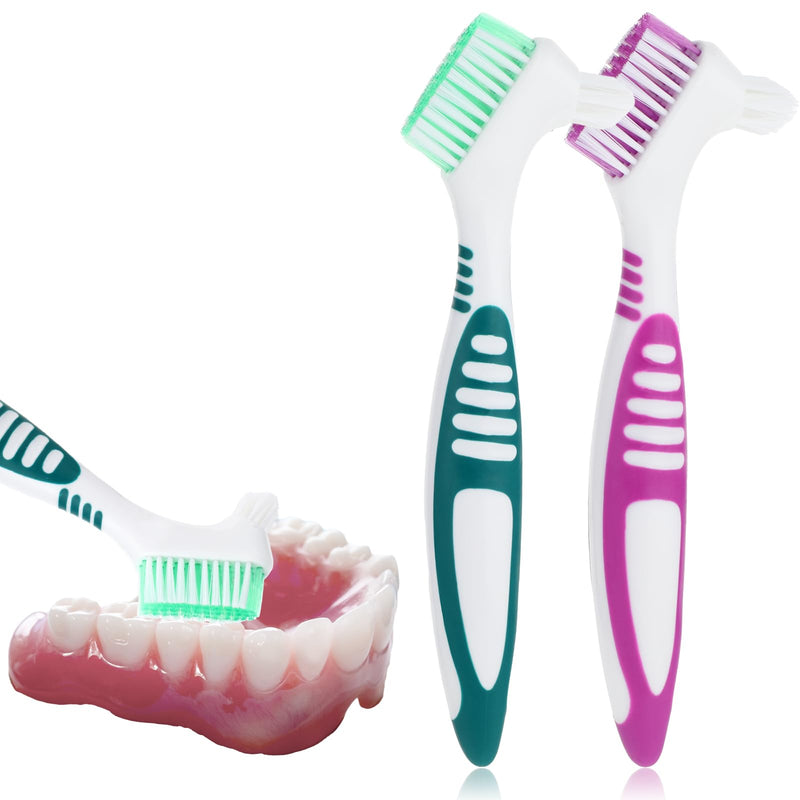 2Pack Denture Cleaning Brush, Denture Brush Premium Hygiene Denture Cleaner Set Multi-Layered Bristles Rubber Handle Denture Toothbrushes - BeesActive Australia