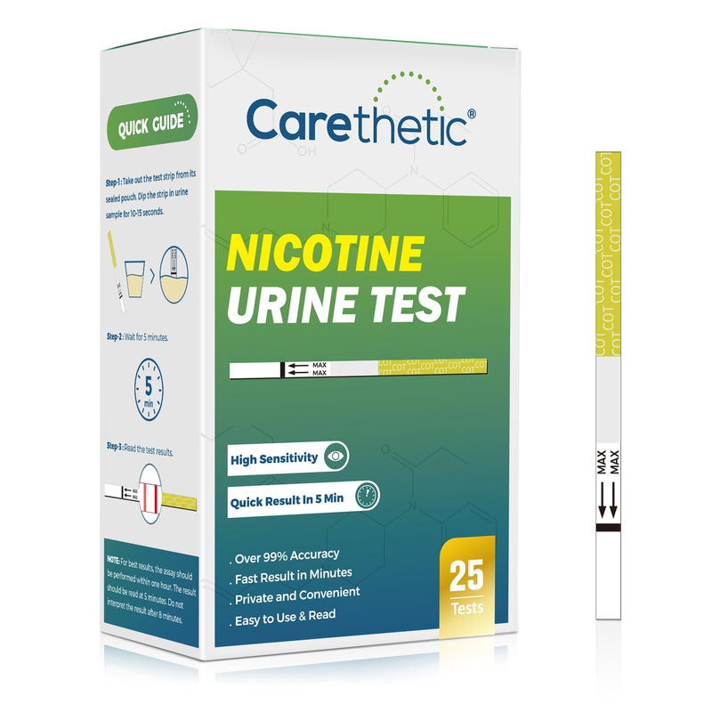 [25 Pack] Carethetic Nicotine Testing Kit at Home - Highly Sensitive Nicotine Cotinine Tobacco Urine Test Strips for Home - Nicotine Urine Test Strips Detection at 200 ng/mL - BeesActive Australia