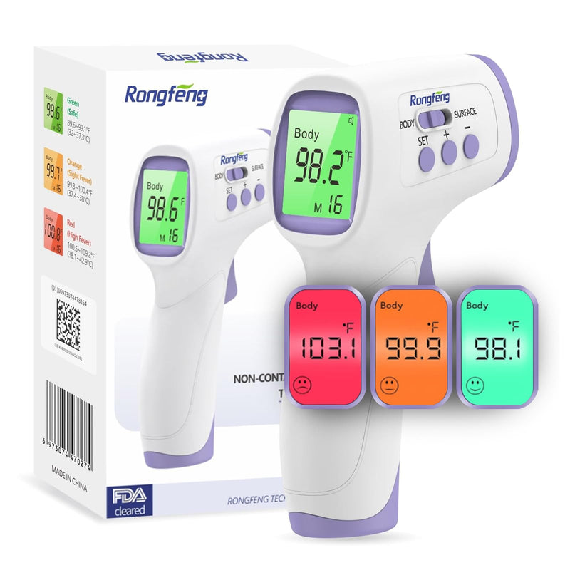 No-Touch Forehead Thermometer for Adults and Kids, Digital Thermometer with Fever Alarm, 3 Backlit and 32 Memories Fast Accurate Results, Easy for All Ages, Basal Thermometer Purple