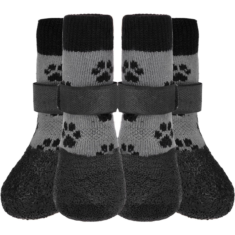 KOOLTAIL Anti Slip Dog Socks for Hot/Clod Pavement to Prevent Licking Paws，Dog Booties for Hardwood Floors, Traction Rain Dog Boots&Paw Protectors Shoes with Grip for Small Medium Large Senior Dogs S Grey with Black Paw - BeesActive Australia