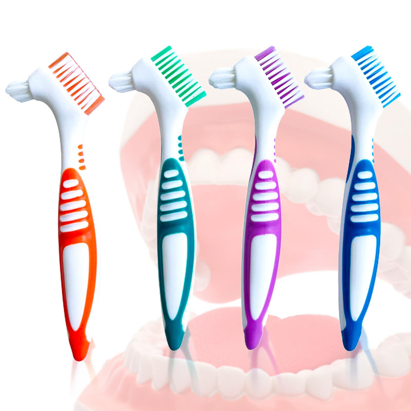 Denture Brush,4PCS Denture Toothbrush,Denture Cleaner Brush for Dental Devices,Mouth Guard, False Teeth,No-Slip Handle Dental Appliance Cleaning Brush (A-Yellow, Purple, Green, Blue) - BeesActive Australia