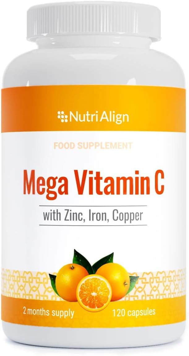 Nutri-Align Mega Vitamin C 1000mg | 120 Capsules with Zinc & Iron | Vitamin C Capsules 1000mg VIT C per Serving - Zinc, Iron & Copper Supplement | Gluten & Sugar Free | Made in the UK 120 Count (Pack of 1)