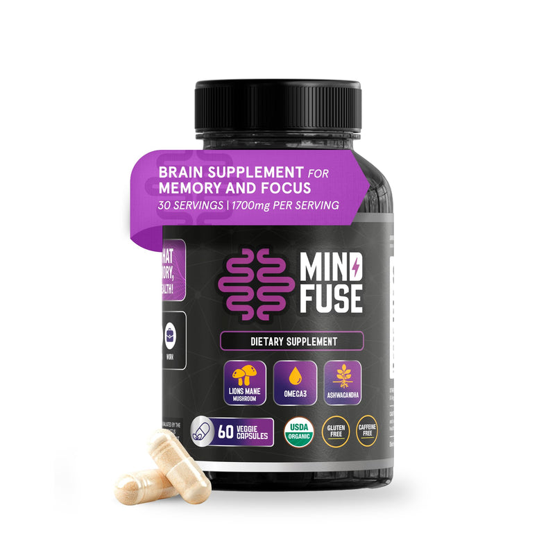 Nootropic Memory Booster Supplement for Adults - Lion’s Mane Capsules with Omega-3, Ashwagandha & L-Theanine for Focus & Memory - Gluten-Free 60 Capsules 1