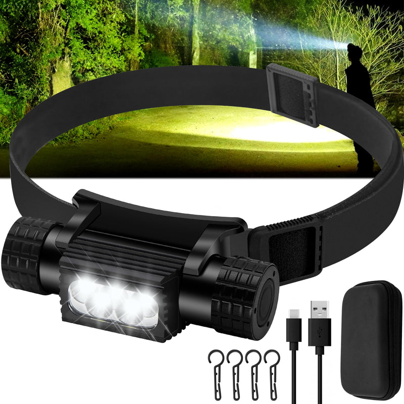 Headlamp Rechargeable, 2000 Lumen Super Bright LED Head Lamp for Adults, IP67 Waterproof Rechargeable Headlight with 9 Modes, Head Flashlight with 2600 mAh for Outdoor Camping Hiking Fishing Running 2000lm - 9 modes