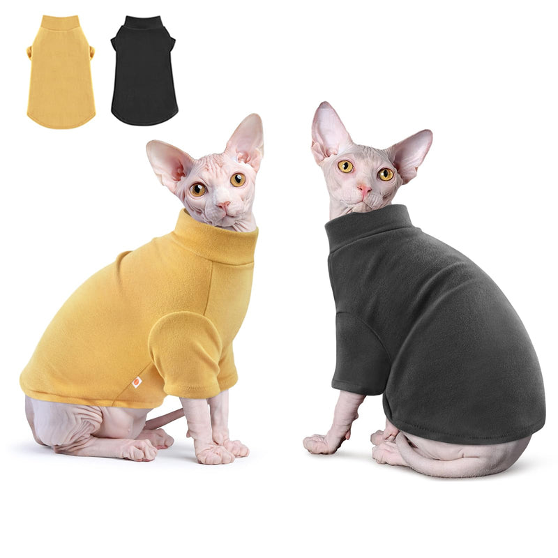 Idepet Sphynx Cats Sweater 2 Pack,Turtleneck Hairless Cat Shirt Soft and Warm Kitten Clothes with Sleeves Pullover Pet Winter Pajamas Jumpsuit for Cat Puppy (Black&Yellow, Large) Black&Yellow - BeesActive Australia