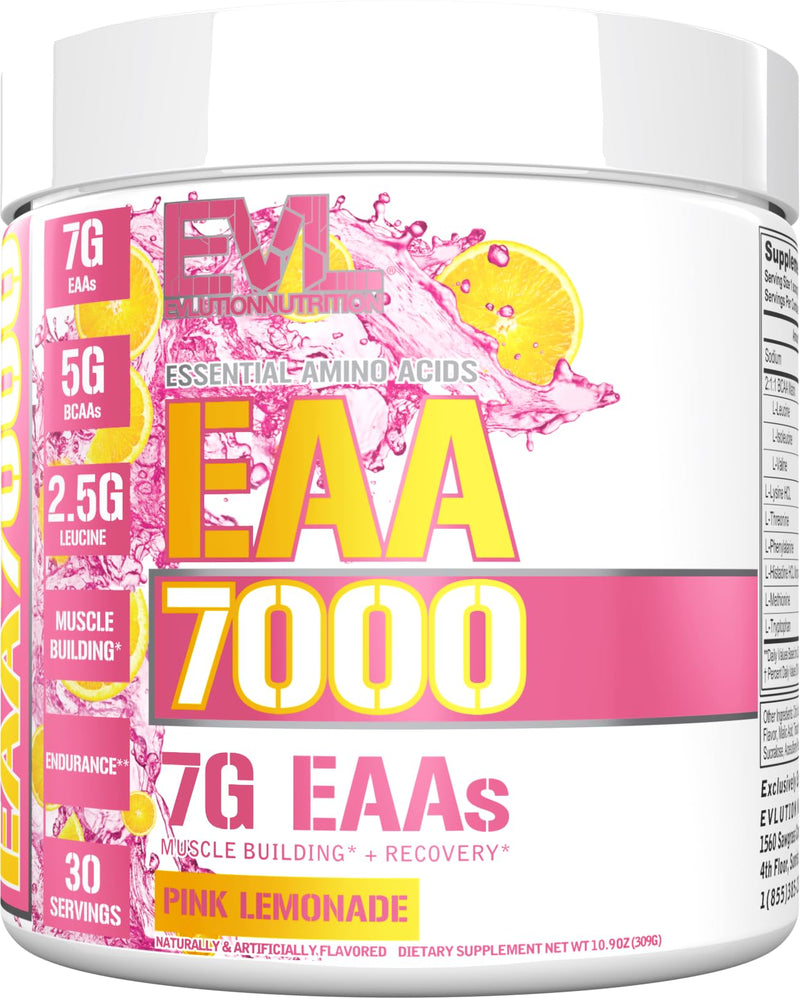 EVL EAA Essential Amino Acids Powder Pre & Post Workout - 30 Servings | 7g EAA formula with 5g BCAAs supports muscle recovery, endurance and workout performance - Pink Lemonade