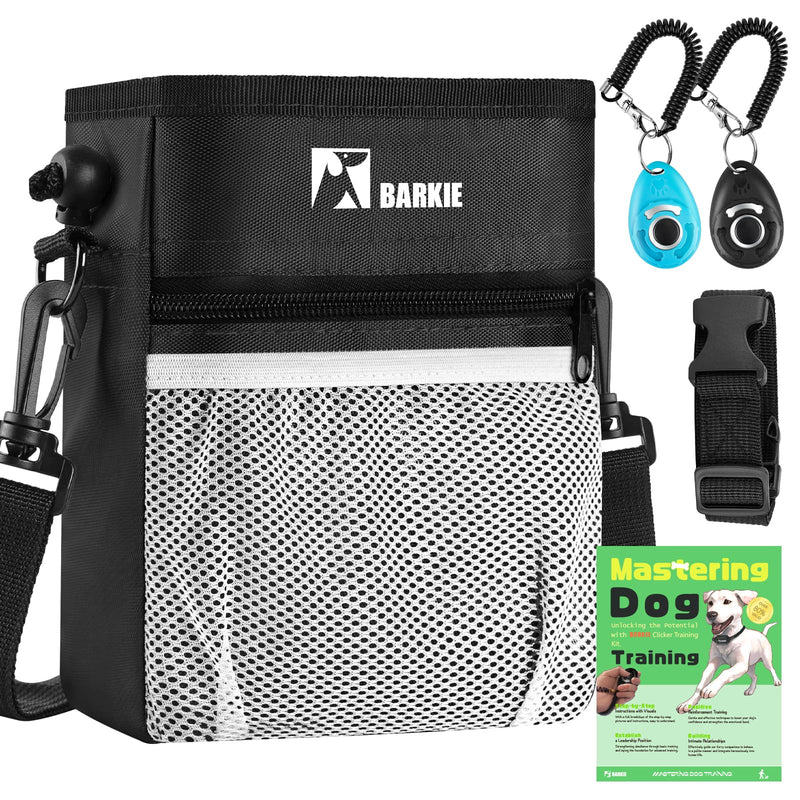 BARKIE Dog Treat Pouch and 2 Pet Training Clickers with Dog Positive Reinforcement Training Booklet (Black) Black - BeesActive Australia