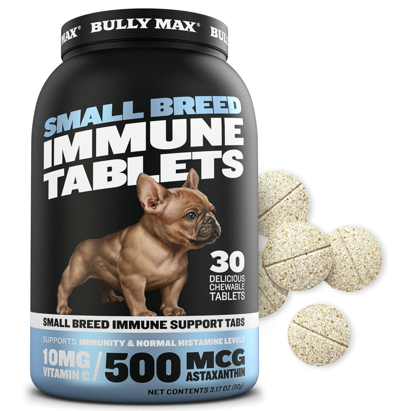 Bully Max Small Breed Dog Immune Support Tablets - Chewable Dog Multivitamin Immunity Booster Supplement Tabs for Puppy & Adult Dogs - Pet Vitamins with Astaxanthin, Colostrum, Turmeric - 30 Tablets - PawsPlanet Australia