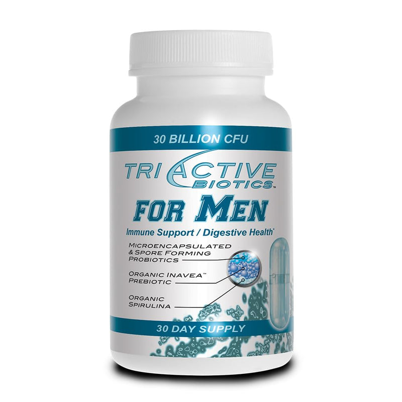 Essential Source TriActive Biotics Men's Probiotic Capsules, 30 Count | 30 Billion CFU, Prebiotics & Blue Spirulina, Shelf Stable, Allergen Free, Digestive & Immune Support