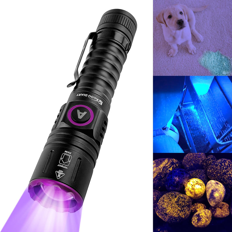 Eagou Diary UV Flashlights | 395nm 5W Black Light Flashlights | Mini Woods Lamp | Zoomable Ultraviolet Flashlight | Rechargeable Pet Urine Detector Light | Waterproof UV Flashlight for Pet Urine - BeesActive Australia
