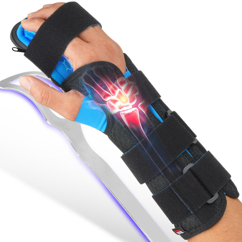 FEATOL Resting Hand Splint Stroke Night Immobilizer with Removable Splints- Pain Relief For Carpel Tunnel, Stroke Recovery, Arthritis, Tendinitis-Functional Support Wrist Finger Brace-Right Medium-For Men and Women Right Hand Black & Blue