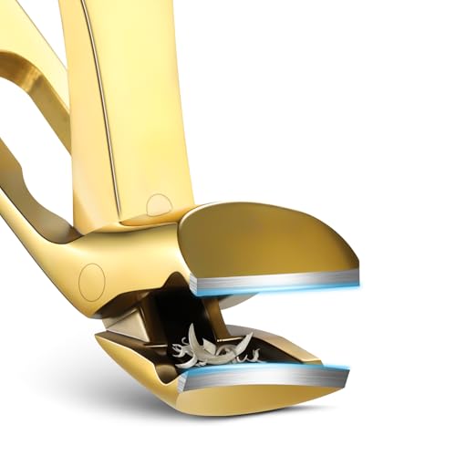 FVION Ergonomic Seniors Toenail Clippers, Curved Head Toe Nail Clippers for Thick Nails with Nail Catcher and Metal Nail File, Precision Nail Care Tool for Easier Trimming (Gold) Gold