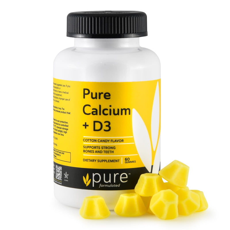Vegan Calcium with Vitamin D3 Strong Bone & Teeth Support Calcium with 1000 IU D3 Gummies for Adults & Kids, Kosher, Gluten-Free, Dairy-Free, 60 Gummies calcium + D