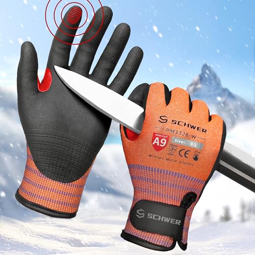 Schwer FreezeGuard-X Winter Work Gloves for Men and Women, ANSI A9 Cut Resistant Gloves for Extreme Protection, Freezer Glove With Super Grip, Touchscreen, Thermal Insulated, PM3326-W (L,1 Pair) 1 pair Large Winter Orange