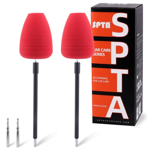 SPTA Metal Polishing Tool, Auto Cylindrical Metal Polish Buffing Polishing Ball, Drill Buffing Sponge Pads Buffing Wheel for Drill Foam, Sponge Buffing for Automotive Car Wheel Hub Care Red Cylindrical Polishing Ball