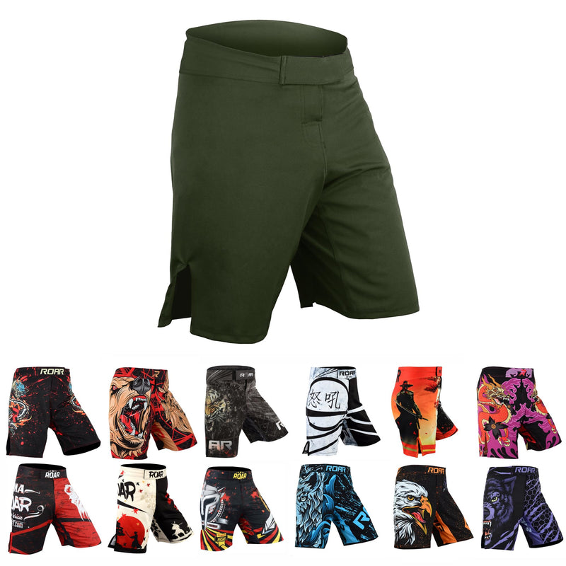 ROAR-INT MMA Fight Shorts Grappling Kickboxing Muay Thai Shorts BJJ Gym Training Running Athletic Wrestling Shorts Large Green