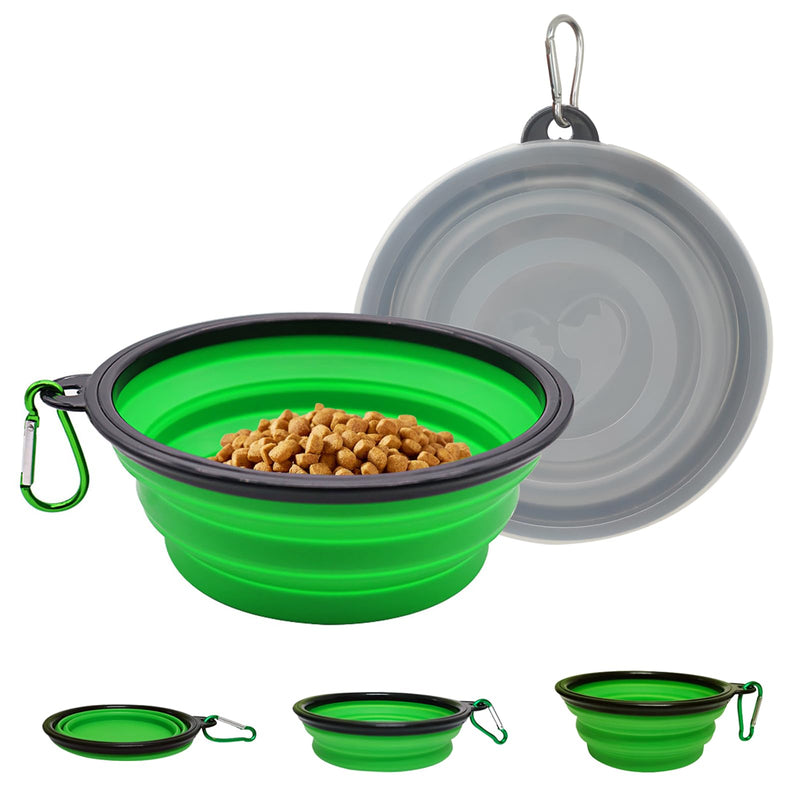 2 Pack Collapsible Pet Travel Bowls for Dogs and Cats, Silicone Portable Dog Feeding Bowl for Food and Water, Puppy Slow Feeder Dish for Walking Camping with 2 Carabiners and Lids, 650ml - BeesActive Australia