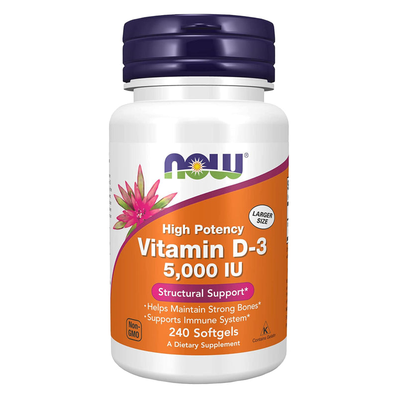 NOW Supplements, Vitamin D-3 5,000 IU, High Potency, Structural Support*, 240 Softgels with Worldwide Nutrition Keychain 240 Count (Pack of 1)