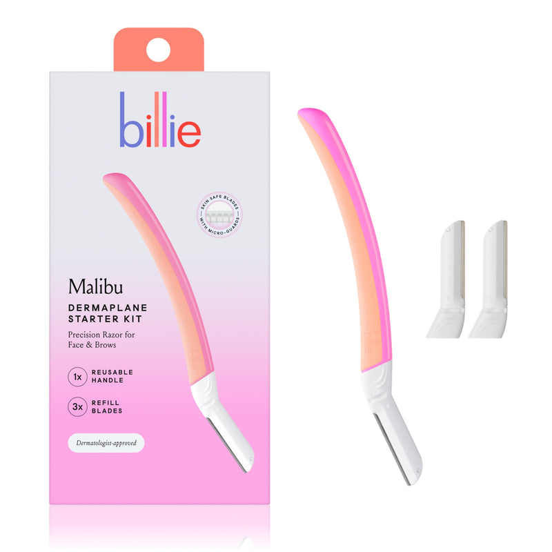Billie - Dermaplane Starter Kit - Reusable Handle + 3 Refill Blades - Remove Facial Hair + Perfectly Shape Brows - Dermatologist-Approved - Malibu 1 Count (Pack of 1)