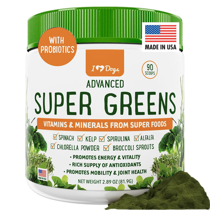 iHeartDogs Super Greens for Dogs with Broccoli Sprouts & Spirulina Powder - Seasonal Allergy & Immune Support Dog Greens Powder - Vitamins, Antioxidants & Minerals Supplement for Dogs - PawsPlanet Australia