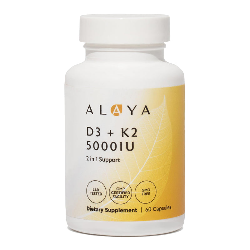Alaya Vitamin D3 K2 5000IU with MK-7 for Bone & Immune Support 60 Capsules