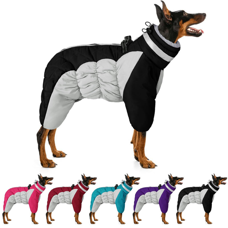 MIGOHI Full Body Dog Coat, Reflective Warm Dog Winter Coat with Harness, Turtleneck Fleece Dog Jacket for Small Medium Large Dogs, Four-Legged Windproof Waterproof Dog Snowsuit with Zipper XX-Large Black - BeesActive Australia