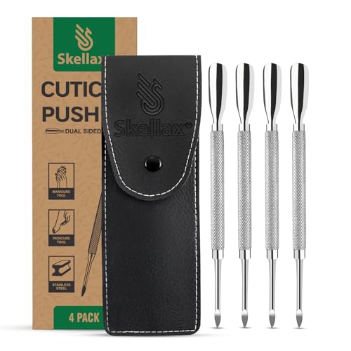 4PCS Cuticle Pusher Double Ended Sharp Edge Spoon Shaped Set, Salon Quality Stainless Steel Metal Manicure Pedicure Nail Polish Remover Cleaner Tools for Fingernails Toenails 1-Silver 4 Pack