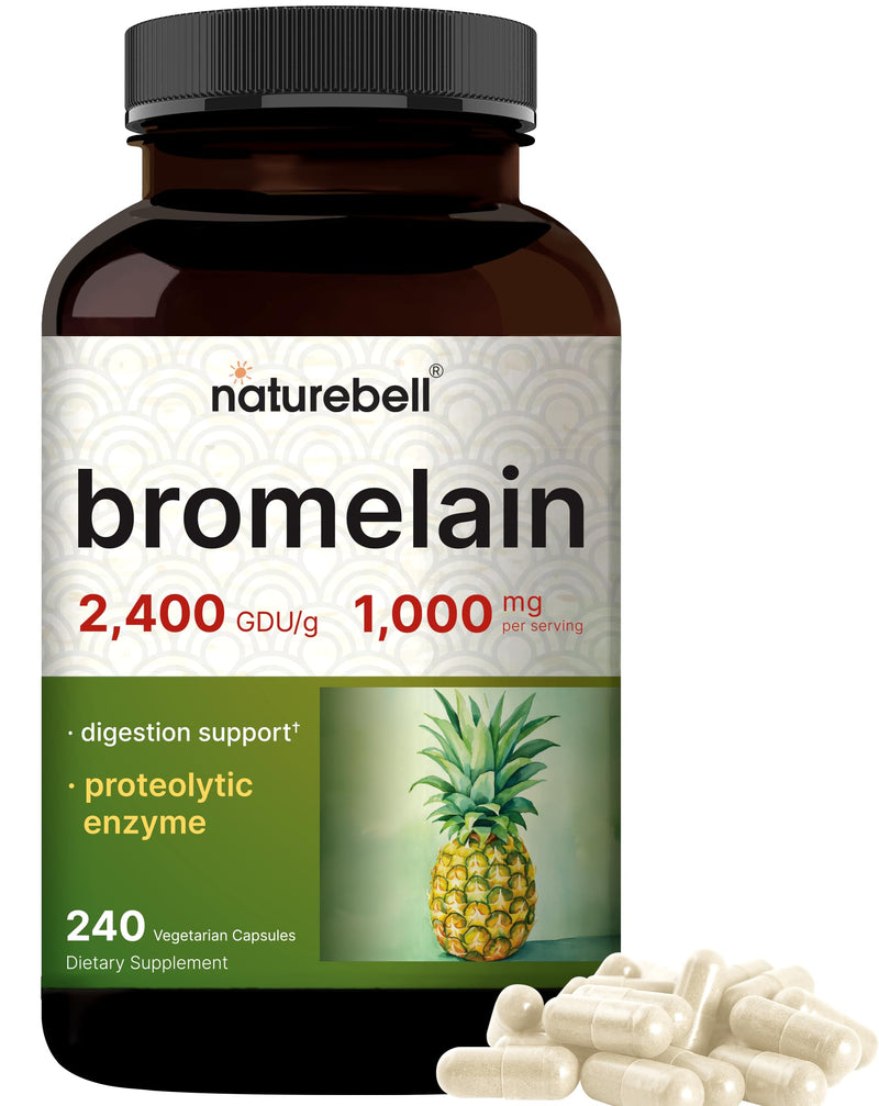 NatureBell Bromelain, 1,000mg Per Serving, 240 Veggie Capsules | 2,400 GDU – Digestive Enzymes & Joint Support Supplement – Proteolytic Enzymes for Digestion, Fresh Pineapple Source – Non-GMO Bromelain - Digestive Enzymes - BeesActive Australia