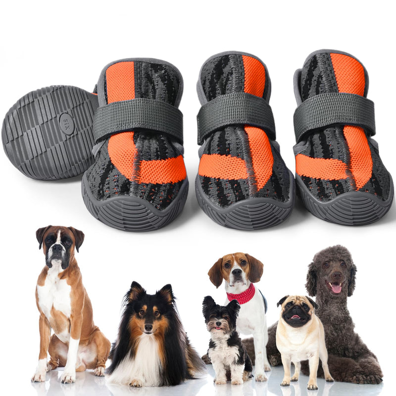 Dog Shoes,Mesh Breathable Dog Boots for Walking Running Hiking,Soft Non-Slip Rugged Rubber Sole Dog Booties with Adjustable Straps 4Pcs,Orange-Size8 Orange Size 8: 3.1''x6.9''(Width*Length) - BeesActive Australia